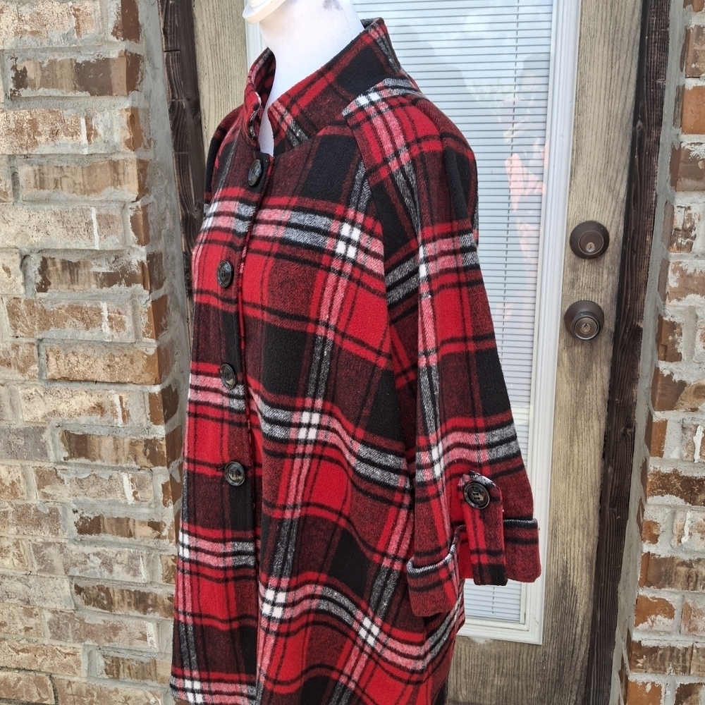 Boho Chic New York Red Plaid Relax Fit Shirt Jacket Tunic  Women Size Medium - Picture 11 of 16